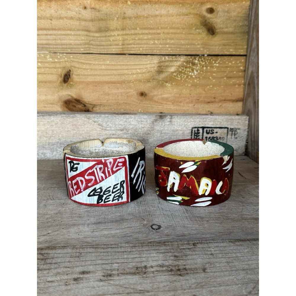 Vintage Jamiacan Ash Trays Hand Painted Hand Made Red Stripe Lager Beer Jamaica